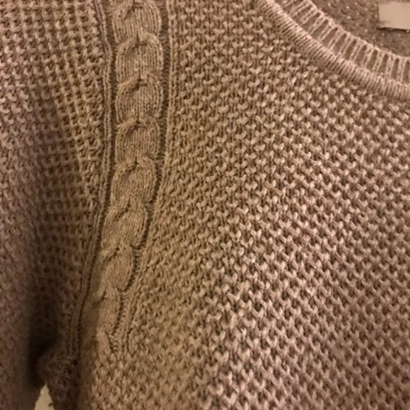 Tan Crew Neck Cable Knit Sweater (Loft, M) - Picture 2 of 5